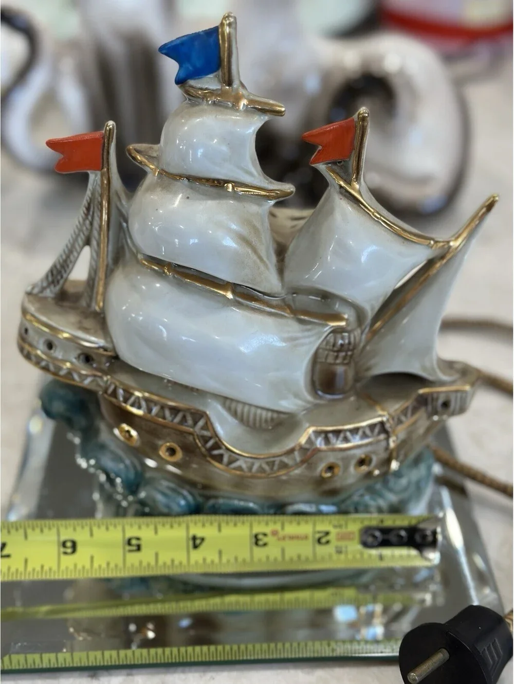 vintage ceramic ship lamp Heinz & Co, porcelain Made Germany